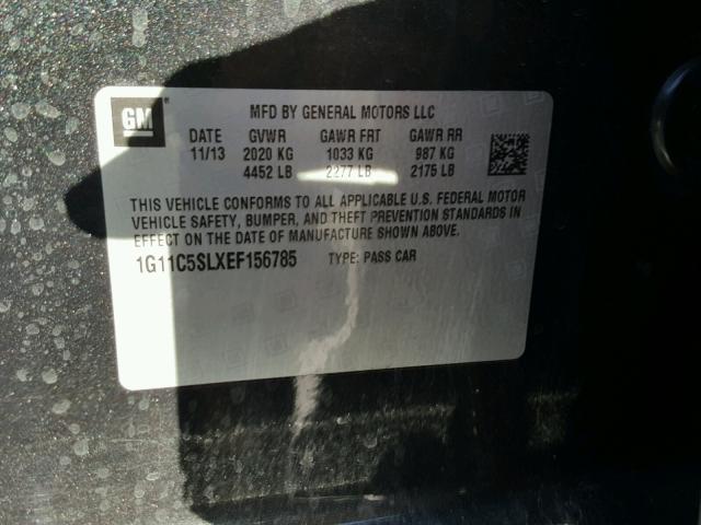 1G11C5SLXEF156785 - 2014 CHEVROLET MALIBU 1LT BLACK photo 10