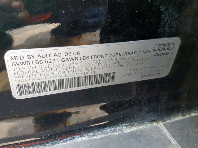 WAUDH74F07N055558 - 2007 AUDI A6 3.2 QUA BLACK photo 10