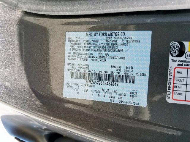 2FMZA52266BA34849 - 2006 FORD FREESTAR S GRAY photo 10