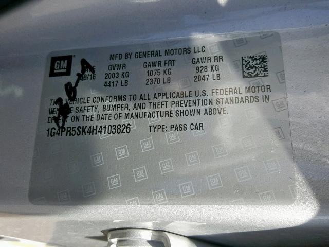 1G4PR5SK4H4103826 - 2017 BUICK VERANO SPO SILVER photo 10