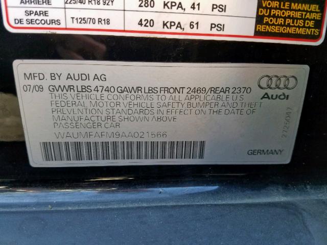 WAUMFAFM9AA021566 - 2010 AUDI A3 PREMIUM BLACK photo 10