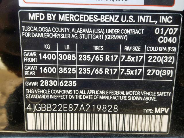 4JGBB22E87A219828 - 2007 MERCEDES-BENZ ML 320 CDI BLACK photo 10
