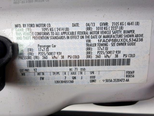 1FADP5BUXDL534238 - 2013 FORD C-MAX SEL WHITE photo 10