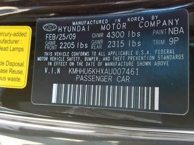 KMHHU6KHXAU007461 - 2010 HYUNDAI GENESIS CO BLACK photo 10