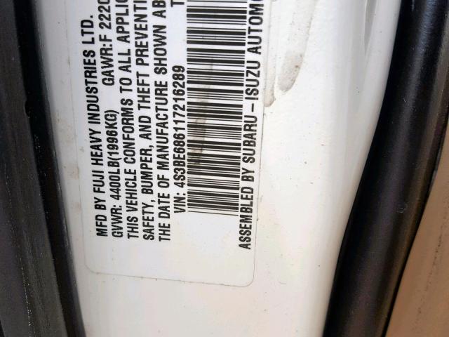 4S3BE686117216289 - 2001 SUBARU LEGACY OUT WHITE photo 10