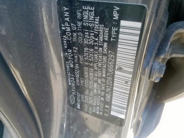 KM8JN12D97U666297 - 2007 HYUNDAI TUCSON SE GRAY photo 10