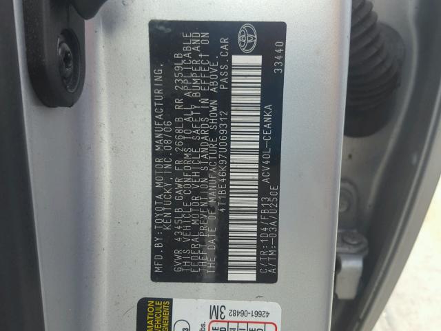 4T1BE46K97U069312 - 2007 TOYOTA CAMRY NEW SILVER photo 10