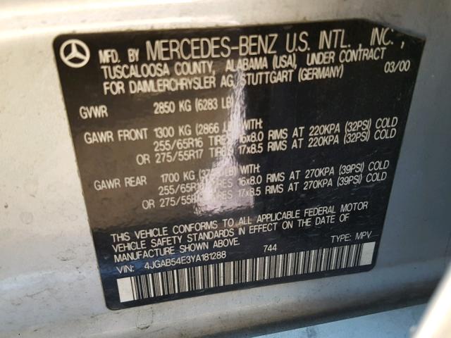 4JGAB54E3YA181288 - 2000 MERCEDES-BENZ ML 320 GRAY photo 10