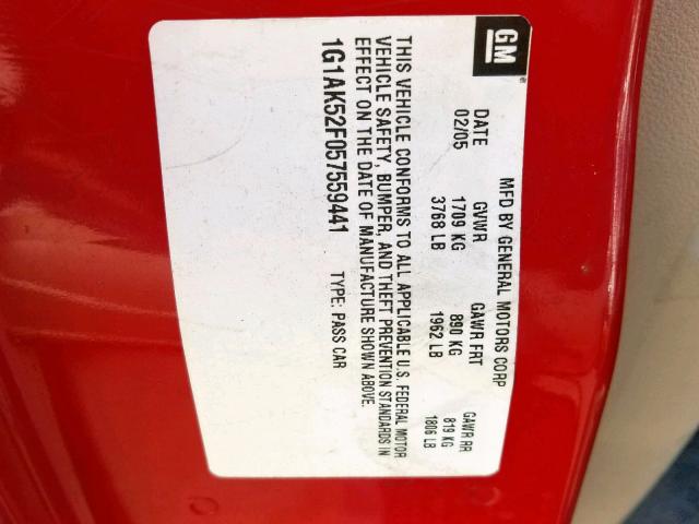 1G1AK52F057559441 - 2005 CHEVROLET COBALT RED photo 10