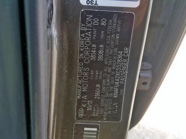 KNAFU4A2XC5528364 - 2012 KIA FORTE EX GOLD photo 10