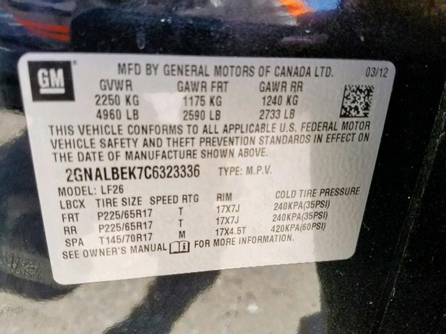 2GNALBEK7C6323336 - 2012 CHEVROLET EQUINOX LS BLACK photo 10