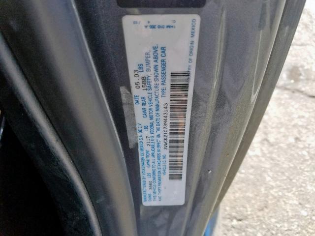 3VWCK21C73M443143 - 2003 VOLKSWAGEN NEW BEETLE გრაფიტი ფოტო 10