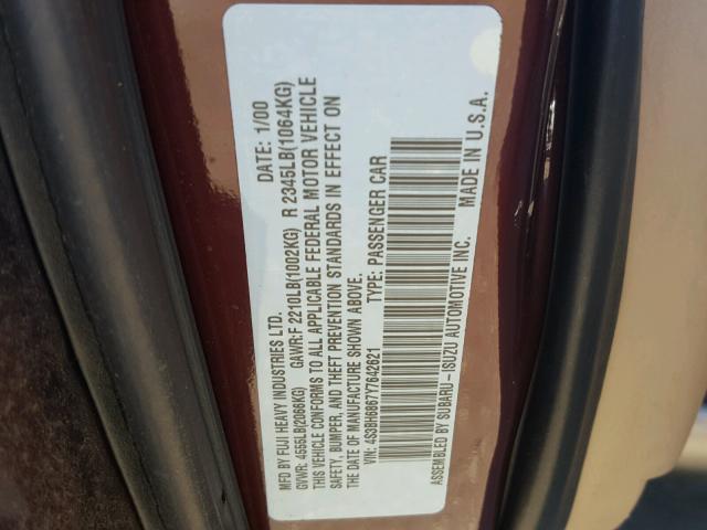 4S3BH6867Y7642621 - 2000 SUBARU LEGACY OUT MAROON photo 10