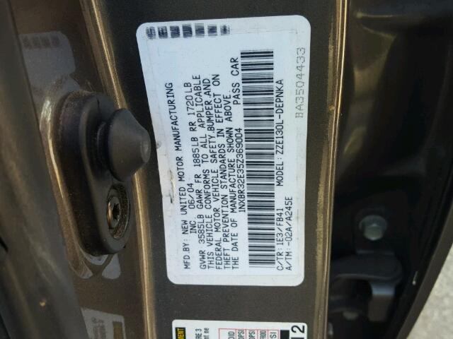 1NXBR32E35Z369004 - 2005 TOYOTA COROLLA CE GRAY photo 10