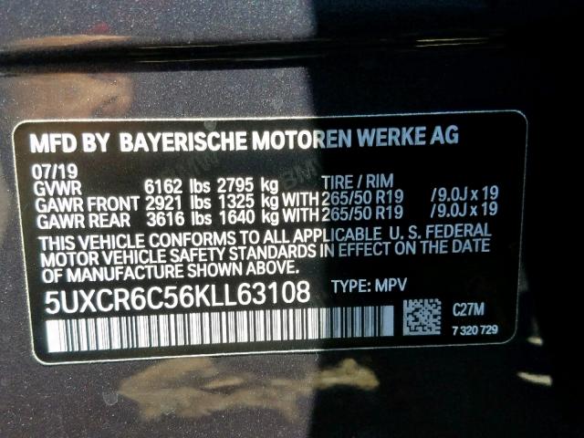 5UXCR6C56KLL63108 - 2019 BMW X5 XDRIVE4 Grau Foto 10