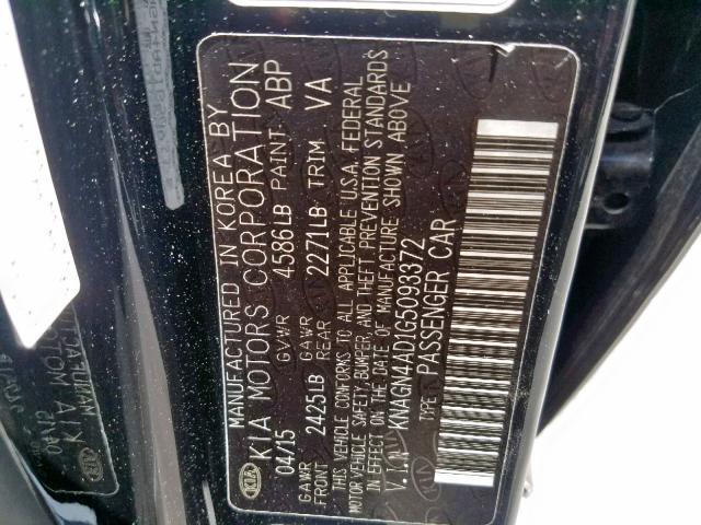 KNAGN4AD1G5093372 - 2016 KIA OPTIMA HYB BLACK photo 10