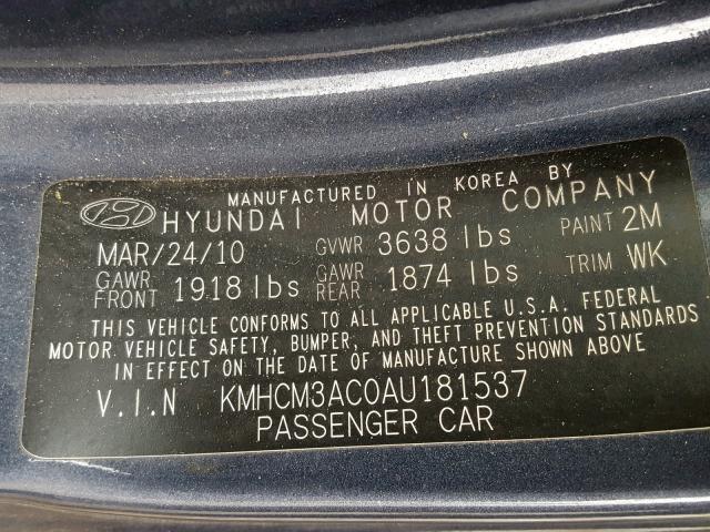 KMHCM3AC0AU181537 - 2010 HYUNDAI ACCENT BLU GRAY photo 10