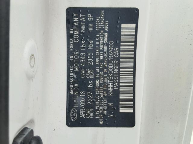 KMHHT6KD0DU102003 - 2013 HYUNDAI GENESIS CO WHITE photo 10