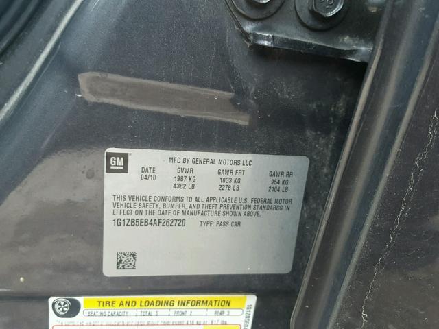 1G1ZB5EB4AF262720 - 2010 CHEVROLET MALIBU LS GRAY photo 10