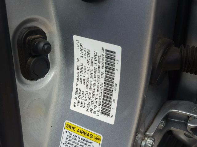 19UUA8F21DA001505 - 2013 ACURA TL SILVER photo 10