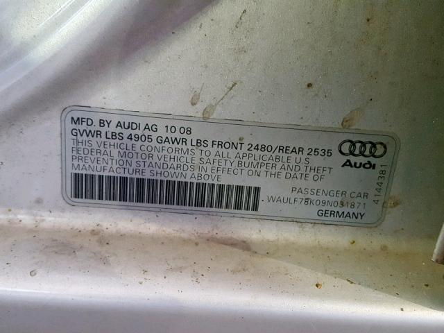 WAULF78K09N031871 - 2009 AUDI A4 2.0T QU GRAY photo 10