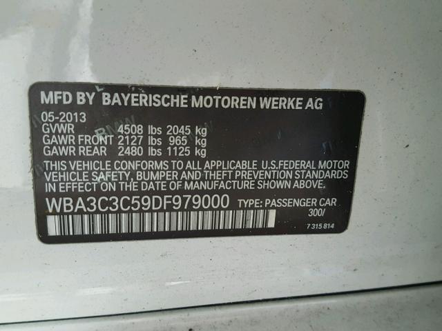 WBA3C3C59DF979000 - 2013 BMW 320 I WHITE photo 10