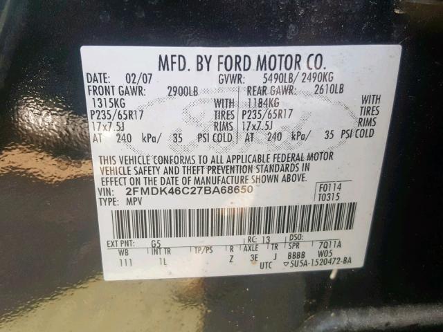 2FMDK46C27BA68650 - 2007 FORD EDGE SE BLACK photo 10