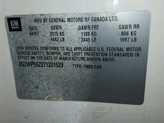 2G2WP552271231529 - 2007 PONTIAC GRAND PRIX WHITE photo 10