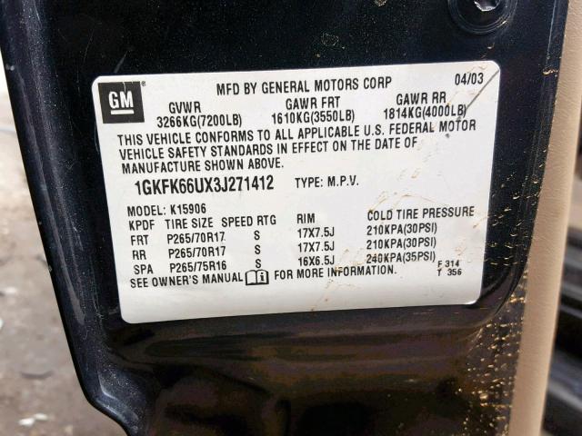 1GKFK66UX3J271412 - 2003 GMC YUKON XL D CHARCOAL photo 10