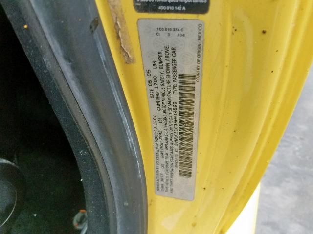 3VWCK31C35M414599 - 2005 VOLKSWAGEN NEW BEETLE 黄色 照片 10