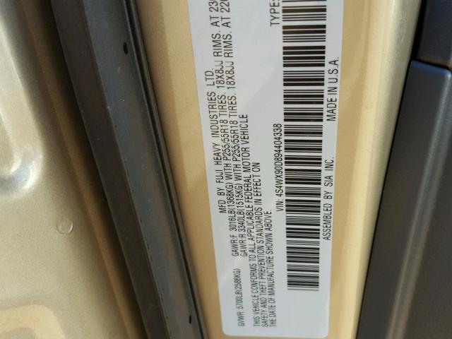 4S4WX90D894404338 - 2009 SUBARU TRIBECA LI GOLD photo 10