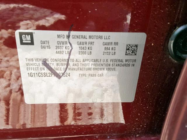 1G11C5SL2FF307524 - 2015 CHEVROLET MALIBU 1LT 栗色 照片 10