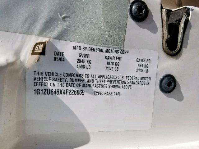 1G1ZU648X4F226069 - 2004 CHEVROLET MALIBU MAX 白色 照片 10