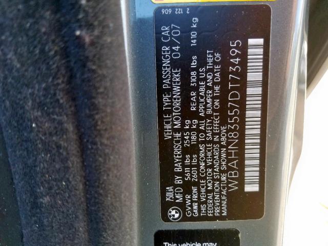 WBAHN83557DT73495 - 2007 BMW 750 GRAY photo 10