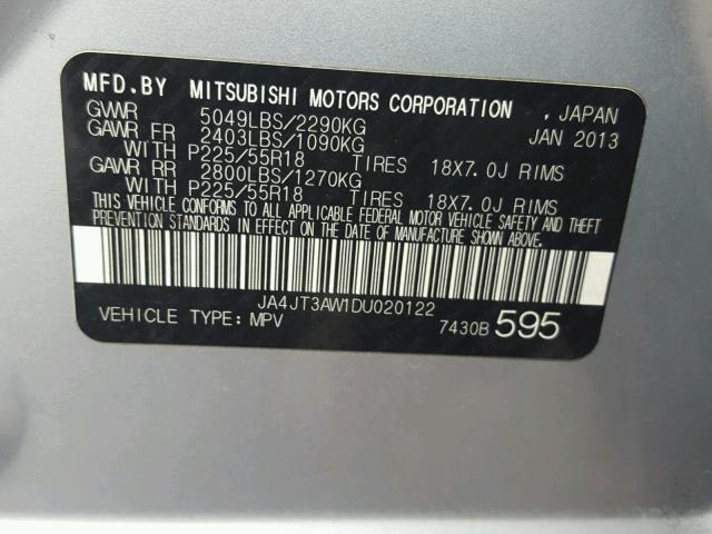 JA4JT3AW1DU020122 - 2013 MITSUBISHI OUTLANDER SILVER photo 10