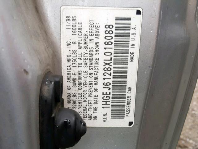 1HGEJ6128XL016088 - 1999 HONDA CIVIC DX SILVER photo 10