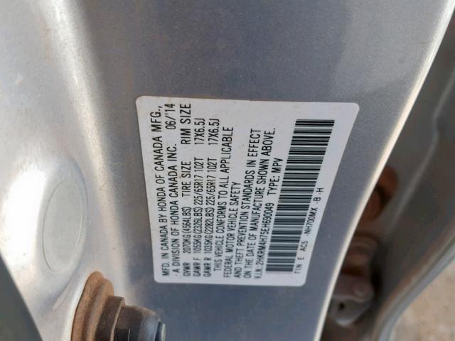 2HKRM4H75EH690049 - 2014 HONDA CR-V EXL SILVER photo 10