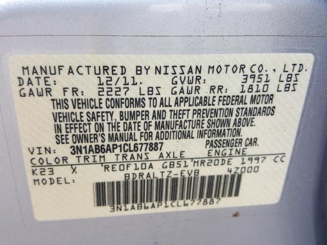 3N1AB6AP1CL677887 - 2012 NISSAN SENTRA 2.0 SILVER photo 10