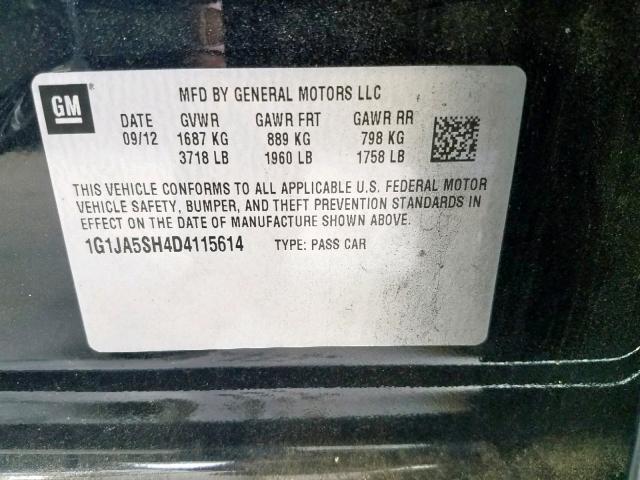 1G1JA5SH4D4115614 - 2013 CHEVROLET SONIC LS 黑色 照片 10