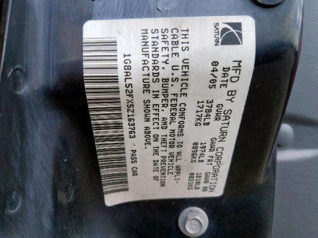 1G8AL52FX5Z163763 - 2005 SATURN ION LEVEL BURGUNDY photo 10