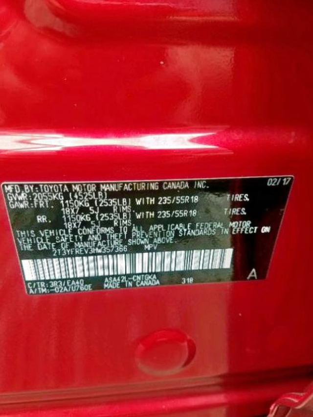 2T3YFREV3HW357366 - 2017 TOYOTA RAV4 LIMIT RED photo 10