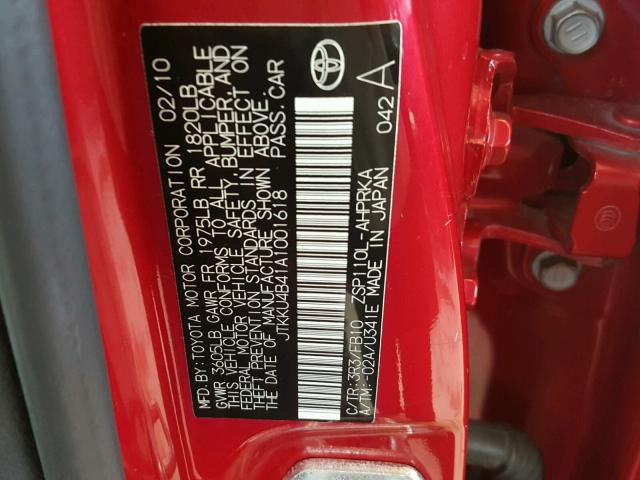 JTKKU4B41A1001618 - 2010 TOYOTA SCION XD RED photo 10