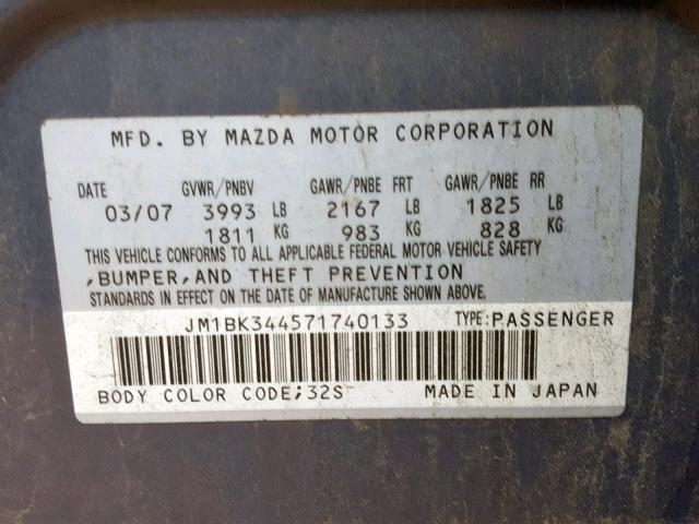 JM1BK344571740133 - 2007 MAZDA 3 HATCHBAC GRAY photo 10