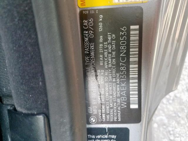 WBAEK13587CN80536 - 2007 BMW 650 I GRAY photo 10