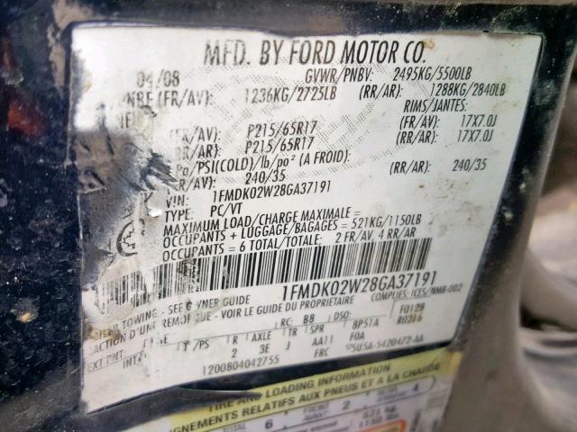 1FMDK02W28GA37191 - 2008 FORD TAURUS X S BLUE photo 10