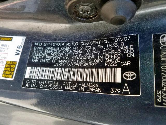 JTKDE167280245397 - 2008 TOYOTA SCION TC BLUE photo 10