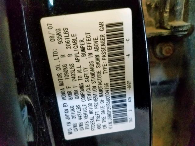 JHMCP26858C004765 - 2008 HONDA ACCORD EXL BLACK photo 10