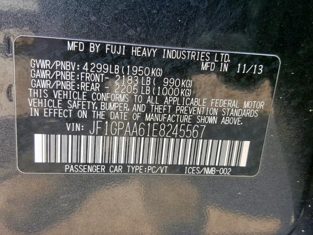 JF1GPAA61E8245567 - 2014 SUBARU IMPREZA GRAY photo 10