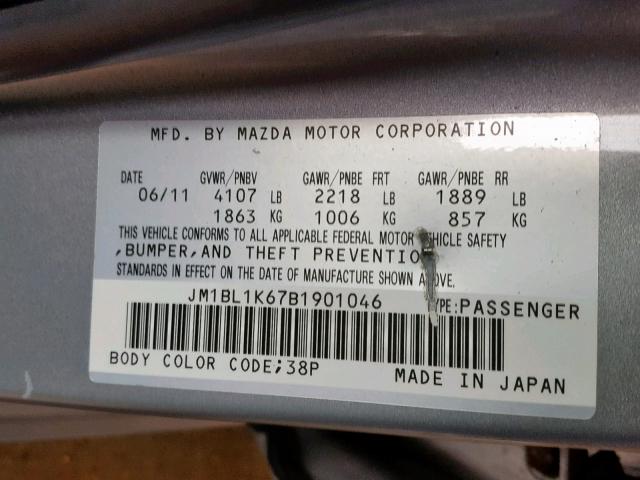 JM1BL1K67B1901046 - 2011 MAZDA 3 S SILVER photo 10