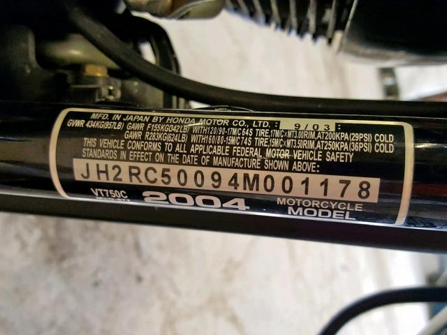 JH2RC50094M001178 - 2004 HONDA VT750 C BLACK photo 10